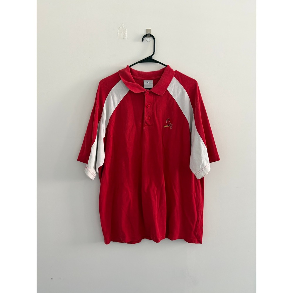 MLB St‎ Louis Cardinals Red White Pique Polo Shirt Mens XL Embroidered Logo